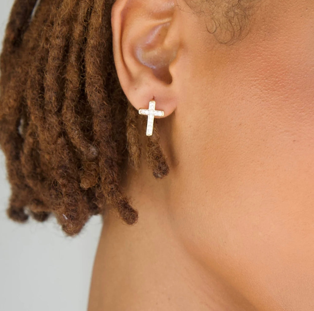 Ridge Cross Huggie Hoop Earring