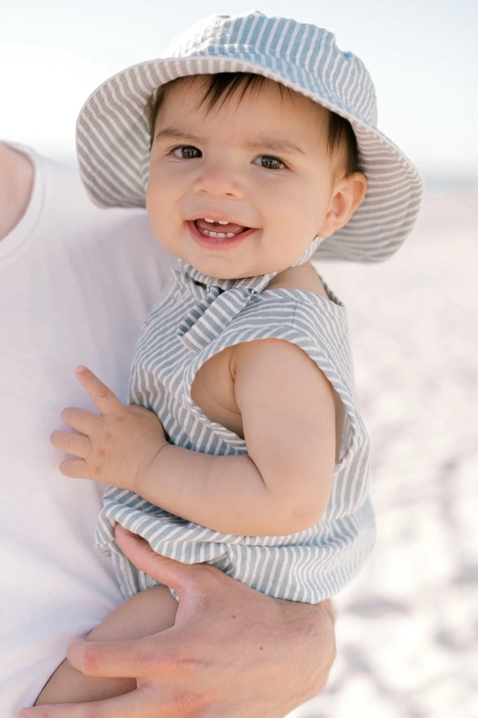 Seersucker One Piece Marine Bl 3-6mo