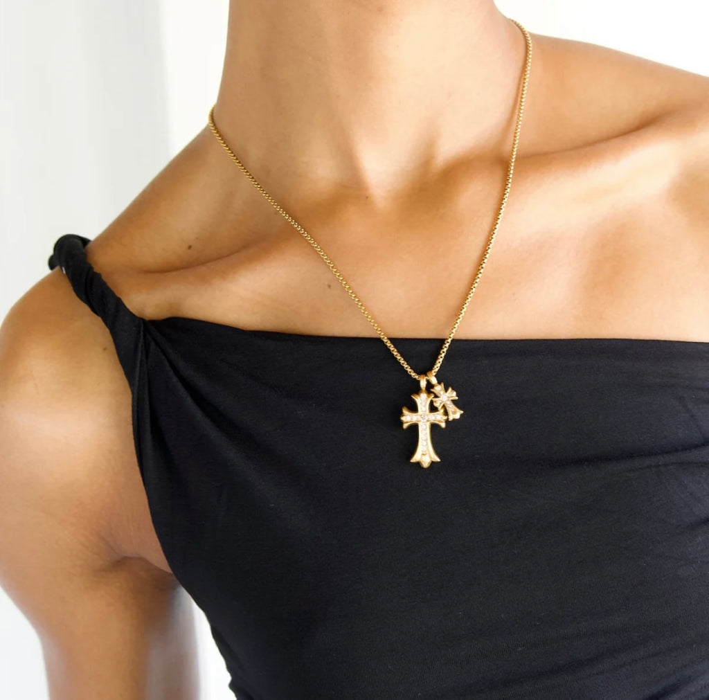 Lazara Double Cross Pendant Necklace