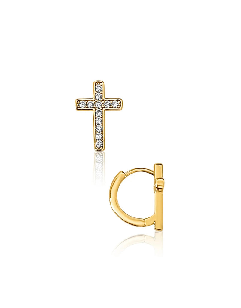 Ridge Cross Huggie Hoop Earring