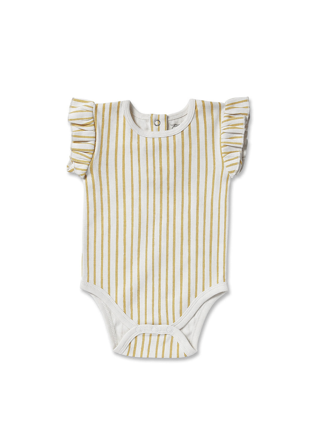 Pehr Stripes Away Marigold Ruffle Onesie