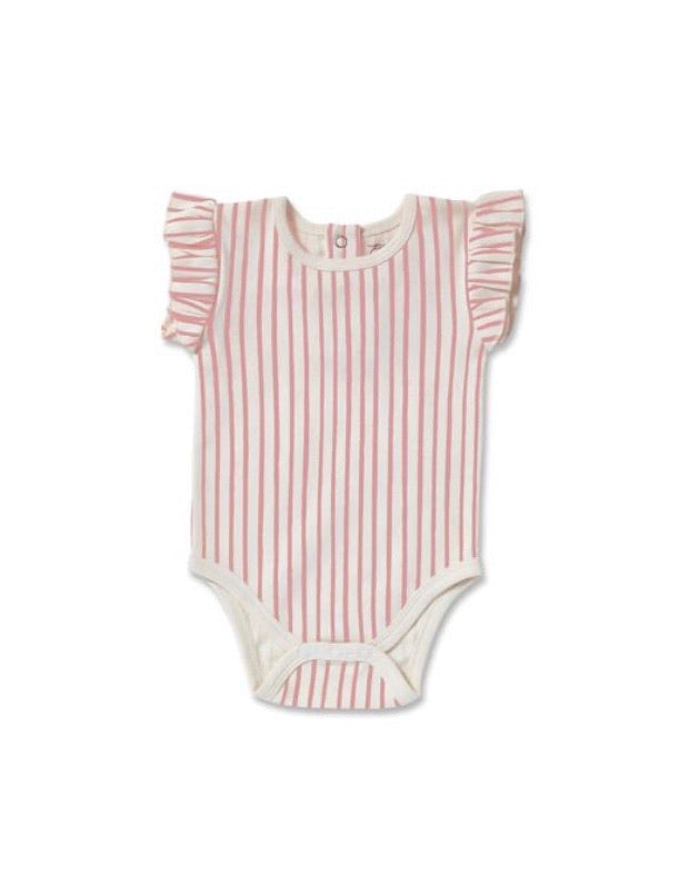 Pehr Stripes Away Pink Ruffle Onesie